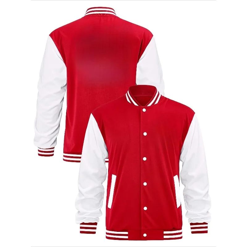 Men's and women's baseball jackets, contrasting sleeve snap closure, polyester winter jacket casual jacket