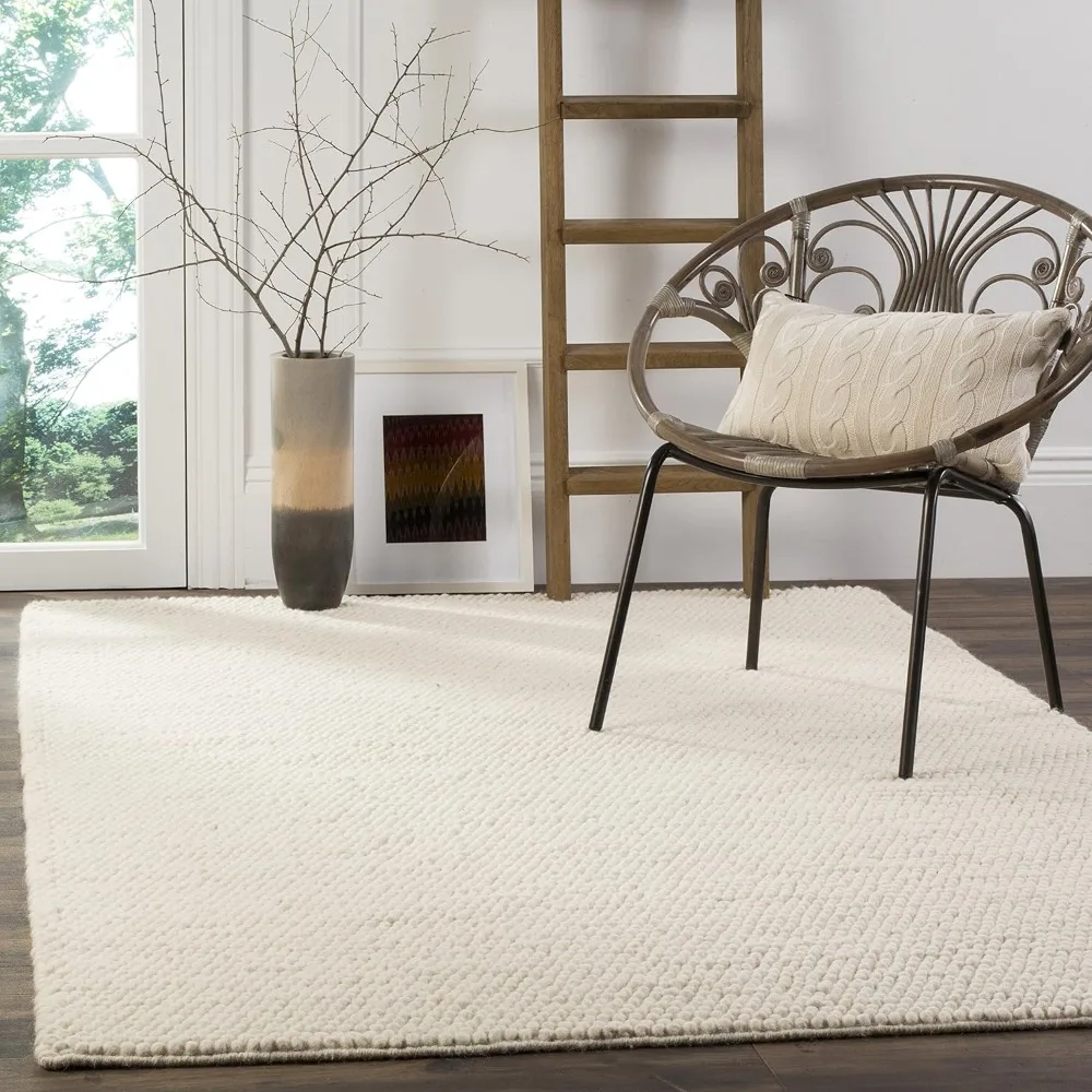 

Natura Collection Area Rug - 9' X 12', Ivory, Handmade Wool, Ideal for High Traffic Areas in Living Room, Bedroom, Rugs