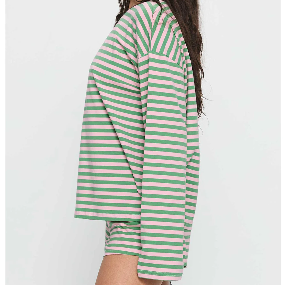 

Женская осенняя винтажная одежда из двух предметов y2k, полосатый принт, толстовки с круглым вырезом и длинными рукавами + шорты, повседневные спортивные костюмы