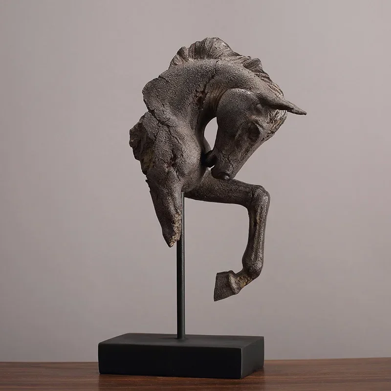 New Resin Handicraft Make Old Horse's Head Artificial Animal Sculpture War Horse Statue Decorative Figurines Home Decoratio