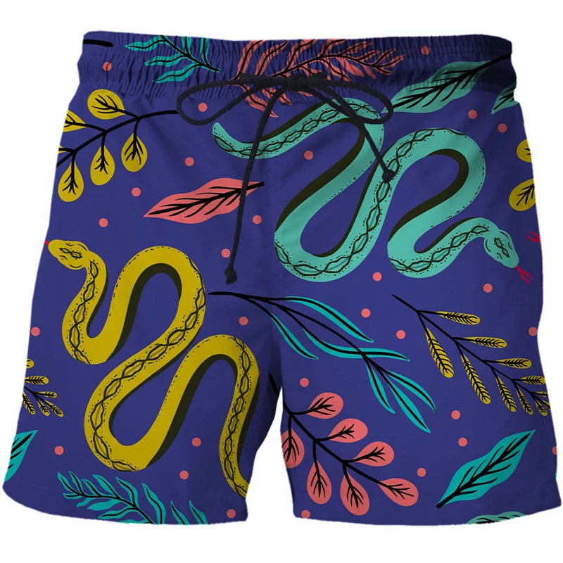 Pantalones cortos con estampado 3D de serpiente para hombre y mujer, Shorts de estilo bohemio Y2k, informales, de gran tamaño, para playa