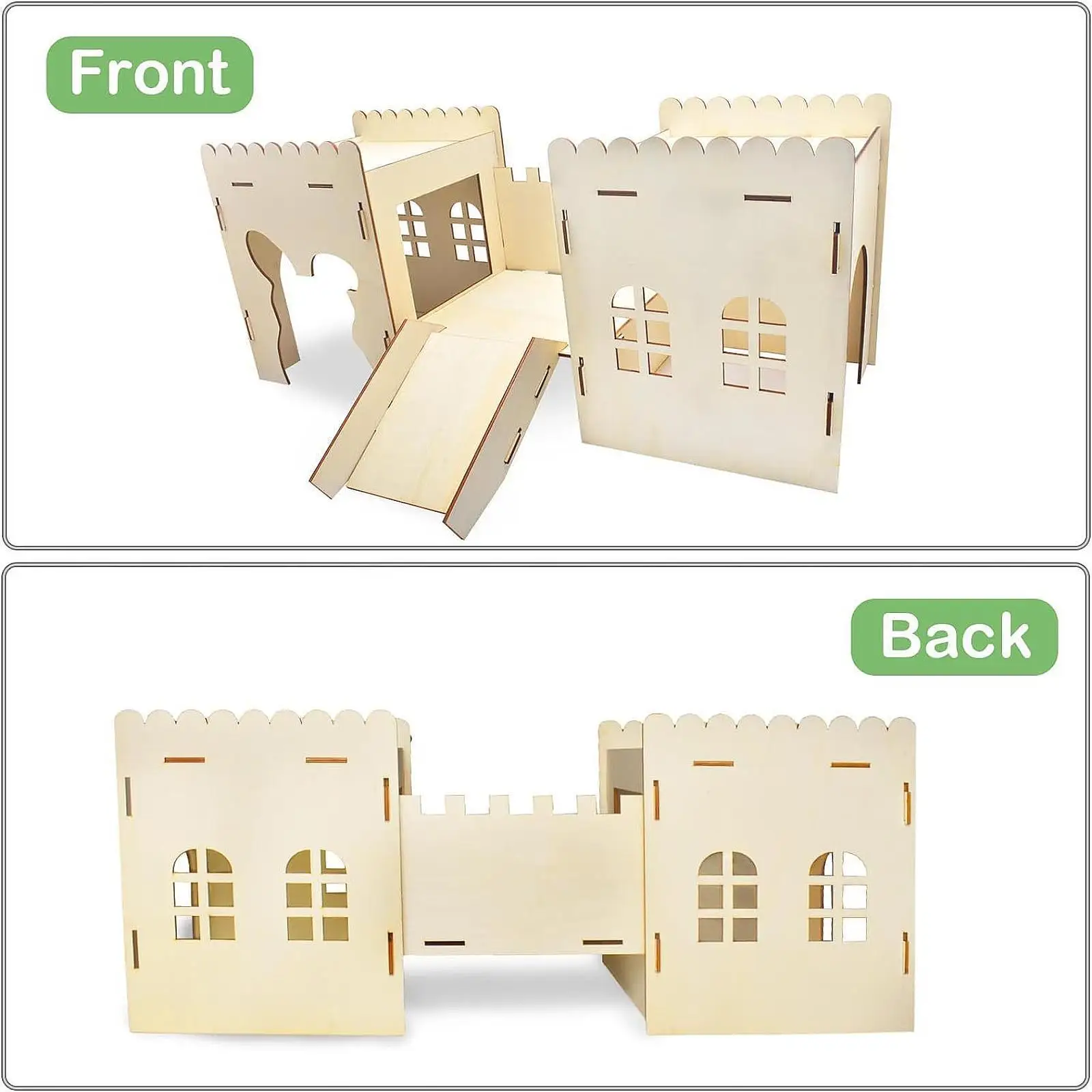 Wooden Bunny Castle Hideout Climbing House Bunny Cage Large Rabbit Hutch for Pet Rabbits Hamsters Chinchillas