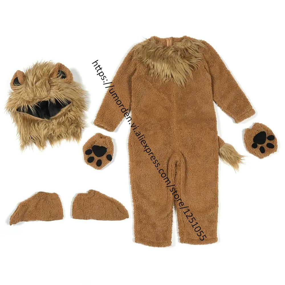 Umorden Fleece Furry Boy Lion Costume per bambino bambini Toddler 2-12Y Set completo Animal theme Party Cosplay Halloween Purim