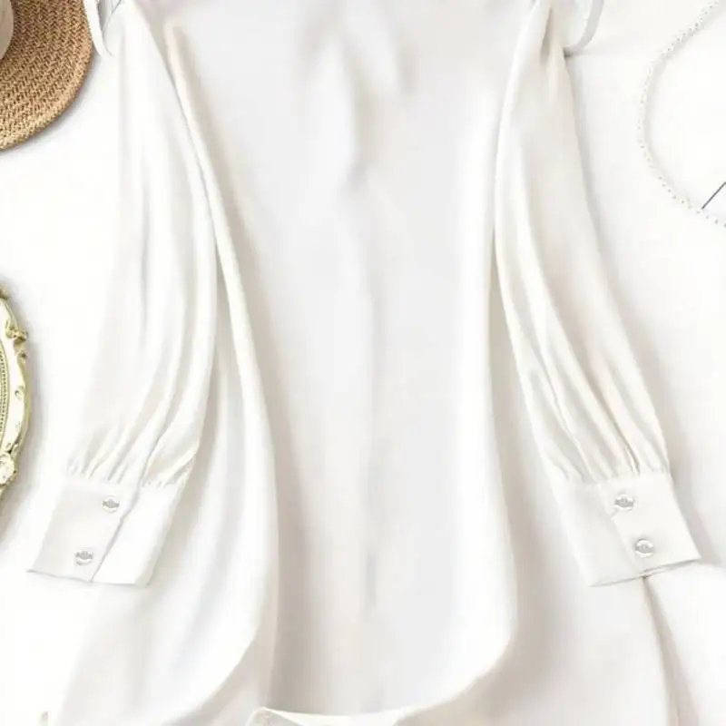الفرنسية الراقية بالإضافة إلى حجم قميص غير رسمي الحرير مثل التلبيب كم طويل فضفاض Laid-الظهر بلوزة