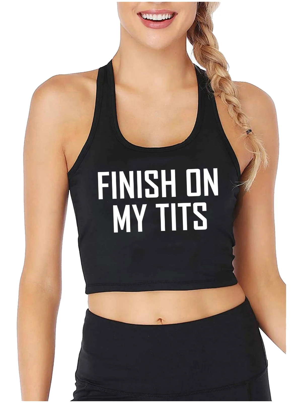 Finish On My Tits Design Sexy Crop Top Hotwife Humor Fun Flirting Tank Top Swinger Naughty DDLG BDSM  Camisole