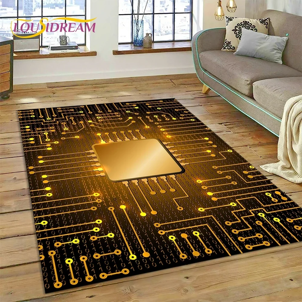 PCB Circuit Board 3D Chip CPU Carpet Rug for Bedroom Living Room Home Sofa Decoration,Children Game Large Decor Floor Mat Gift