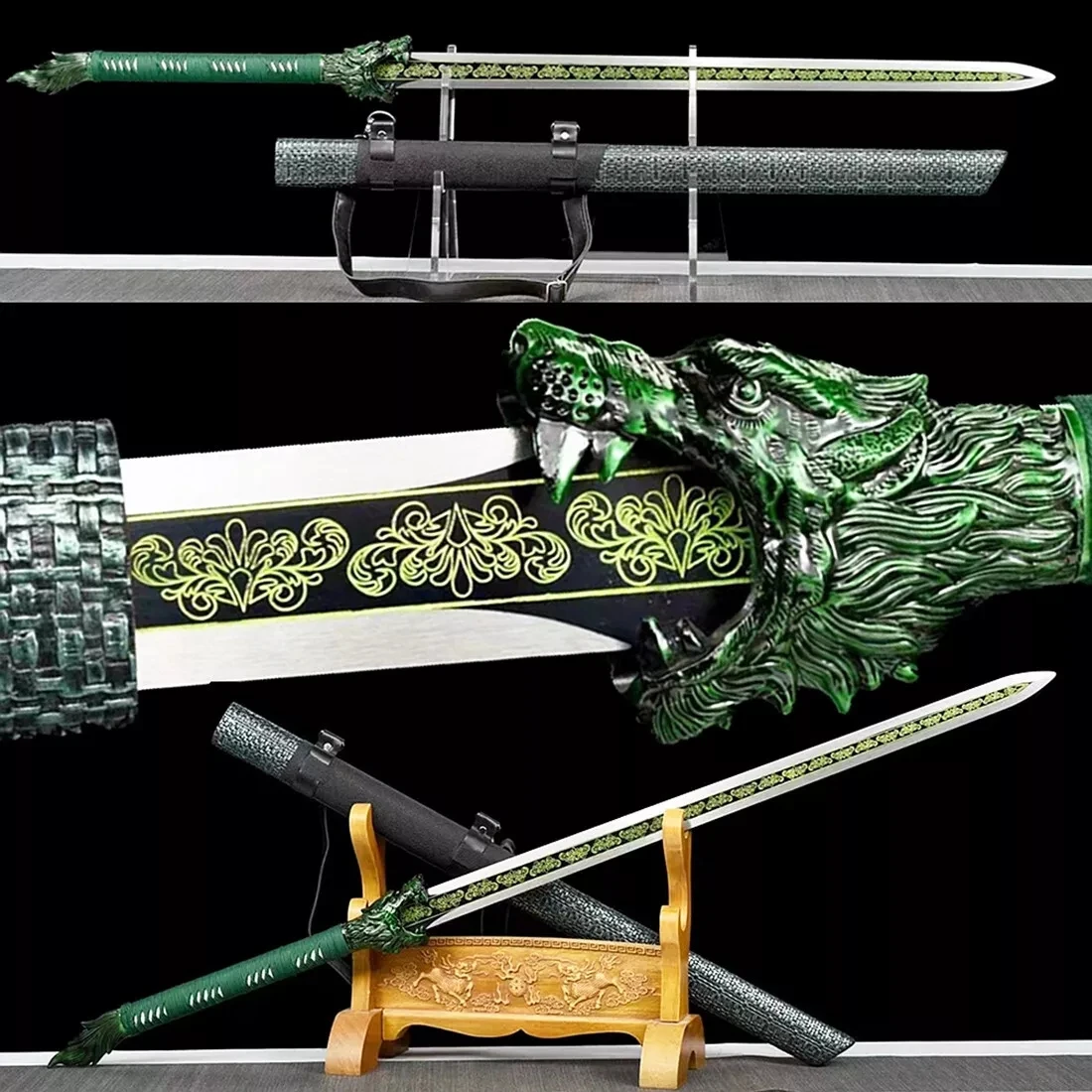 Green Wolf Saber Cosplay Real Knife Sword Battle High Manganese Steel Blade  Chinese KungFu Outdoors Double Edge Swords Jian