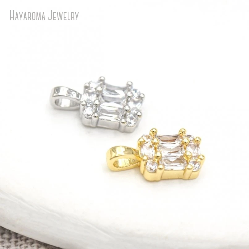 

10Pcs Wholesale Copper Metal Cubic Zirconia Jewelry Geometric Rectangle Invisible Setting Plated Pendant Charms