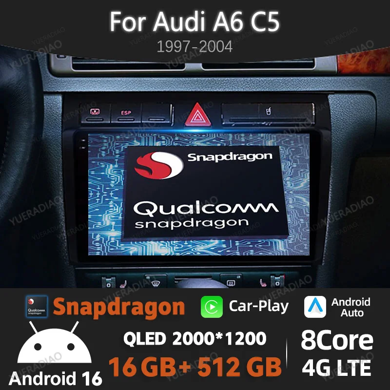 Android 16 Car Radio For Audi A6 C5 1997 - 2004 GPS NAVI Multimedia Stereo Video Player 4G LTE 5G WIFI Head Unit QLED 2DIN BT