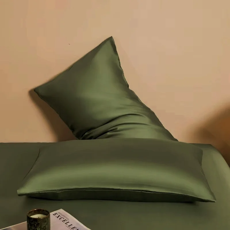 

2026 Summer Cool Feeling Pillowcase Silky Lyocell Olive Green Pillow Cover For Home Hotel Envelope Simple Style 51*91cm*2pcs