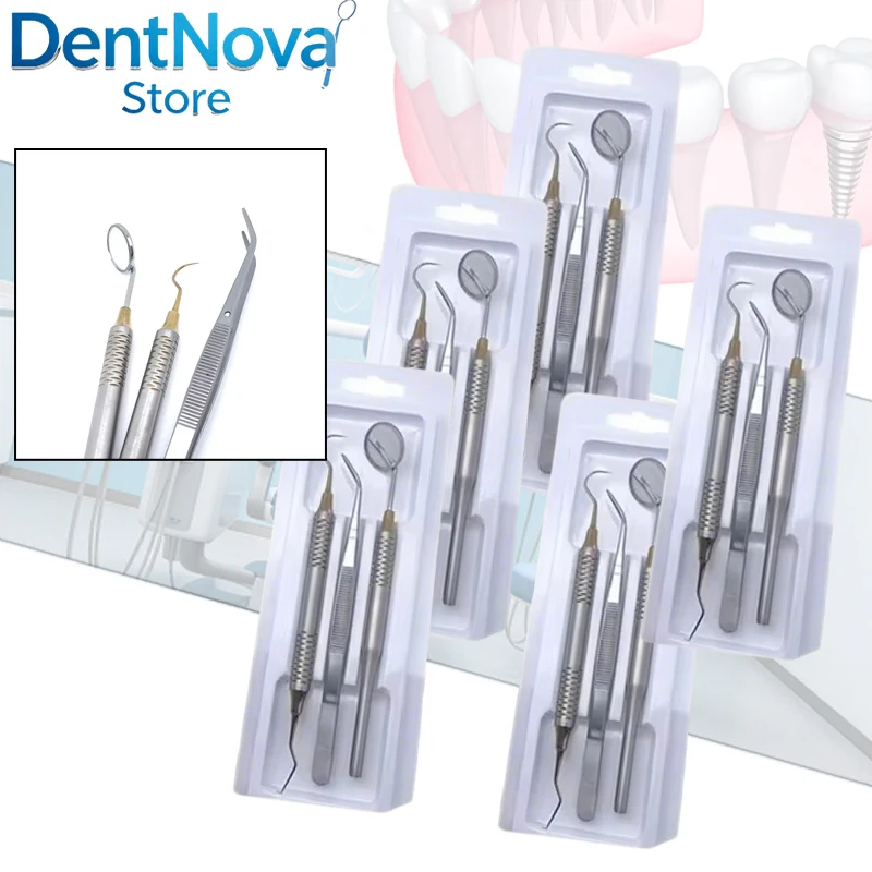 

5set Dentist Tools Set Stainless Steel Oral Care Kit Dental Mirror Probe Scaler for Removing Plaque Teeth Whitening