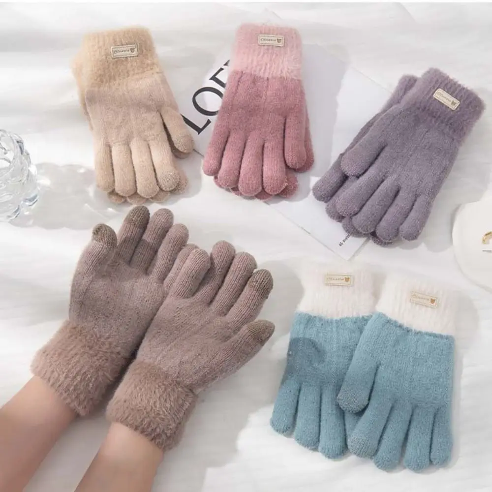 หน้าจอสัมผัสตุ๊กตาถักถุงมือห้านิ้ว WARM Full Finger Mittens Windproof เกาหลีสไตล์ขี่จักรยานถุงมือขับรถฤดูหนาว