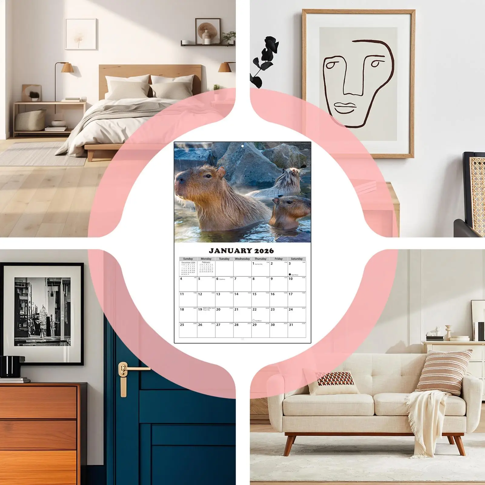

Calendar 2026-2027 Capybara-Themed Anti Ink Bleed Planner 13 Months Wall Calendar January 2026 With Julian Dates For Home School
