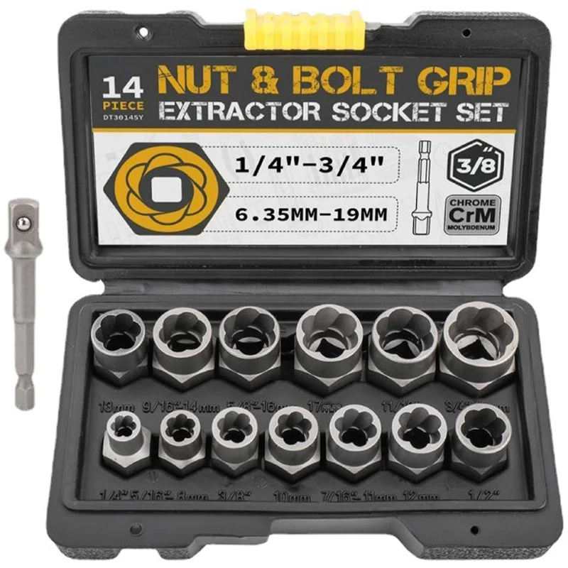 14-Piece Pull-Out Sleeve Set Nut Extractor Damaged Incomplete Screw Nut Extractor