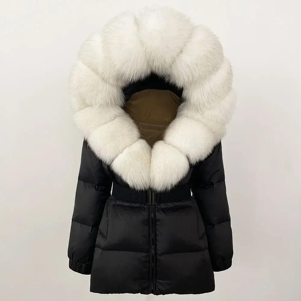 MENINA 2024 Winter Jacket Women Real Natural Fox Fur Collar Hooded Thick Warm 90% White Duck Down Coat Female Streetwear Casual