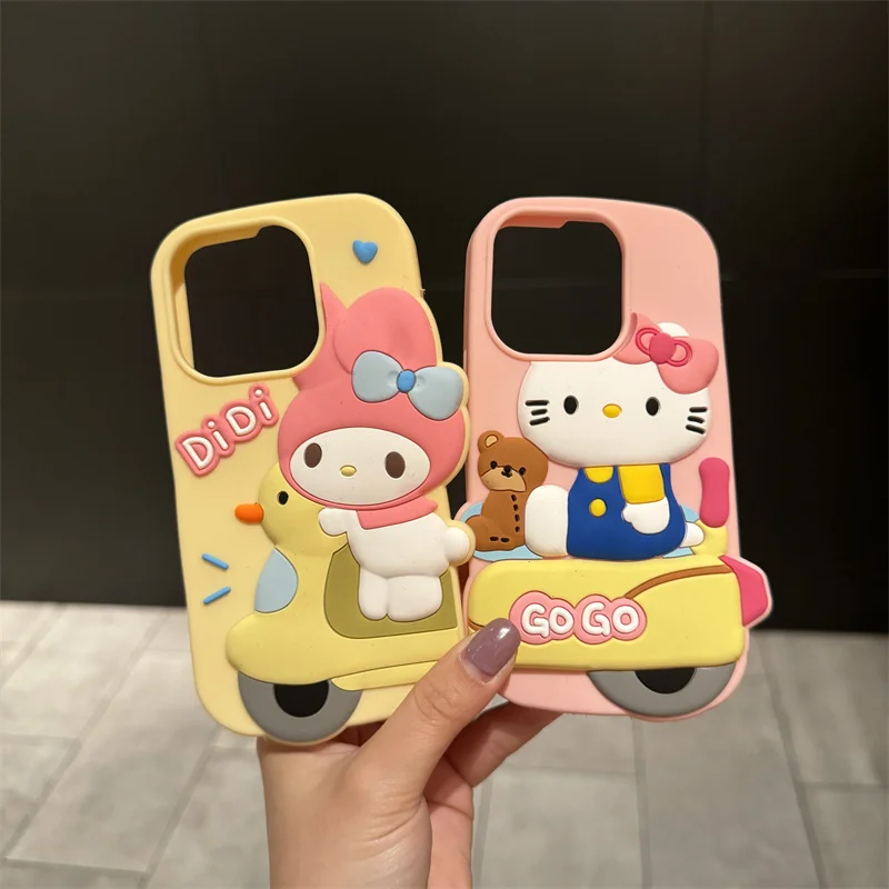 NEW Sanrio Hello Kitty My Melody 3D Phone Case For iPhone 15 14 13 12 11 Pro Max Cute Kawaii Soft Anti-Fall Silicone Back Case