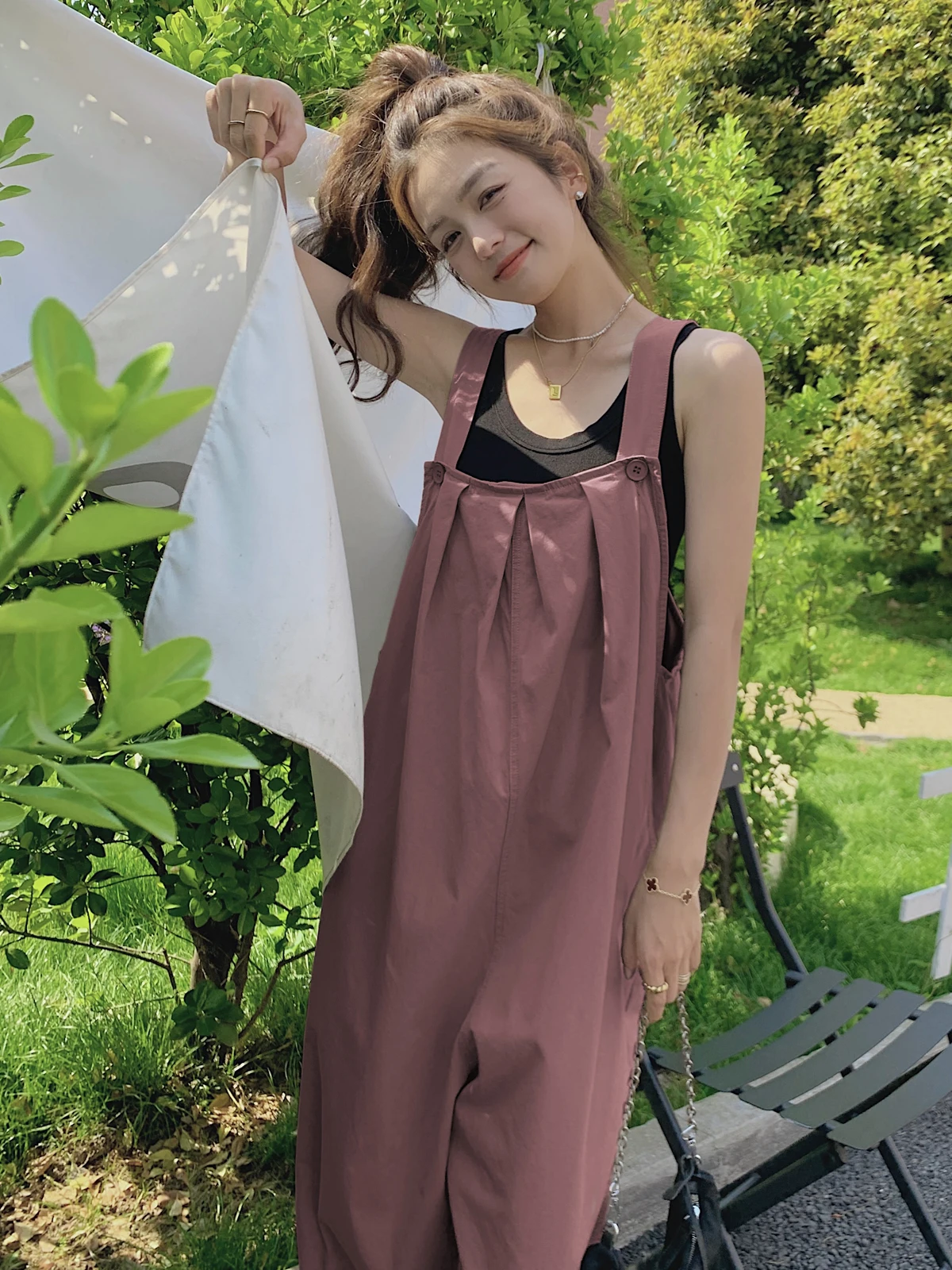 Macacão Feminino Estilo Street Trendy, Solto, Casual, de Cintura Alta, Calças Longas, Versão Coreana que Emagrece e Rejuvenesce