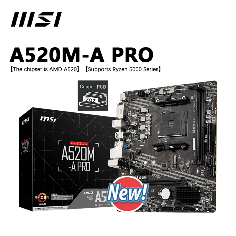 

MSI A520M A PRO New Micro ATX AMD A520 DDR4 M.2 USB3.2 STAT 3.0 SSD/64G Best support R9 desktop CPU Socket AM4 Motherboard