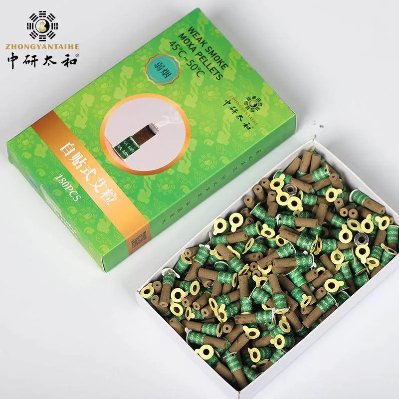 ZHONGYAN TAIHE Strong Smoke Weak Smoke Smokeless Moxa Pellets Self-adhesive Moxibustion 180Pcs/1Box Massage Pain Relief