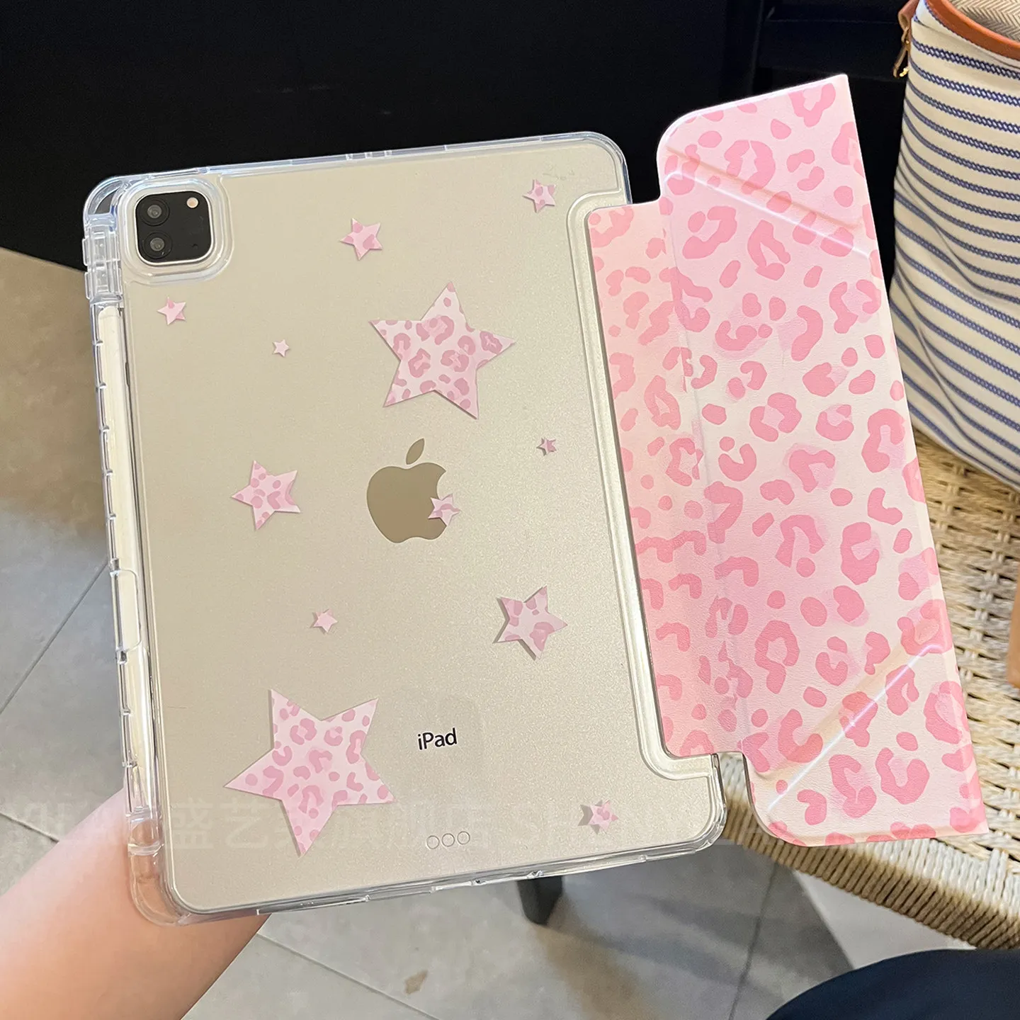 Ins KoreanPink Leopard-Print Y2K Tablet Case For iPad Pro 13in 11th M5 M4 12.9in A16 7/8/9/10th Air4/5/6/7 11in M2M3 Mini Cover