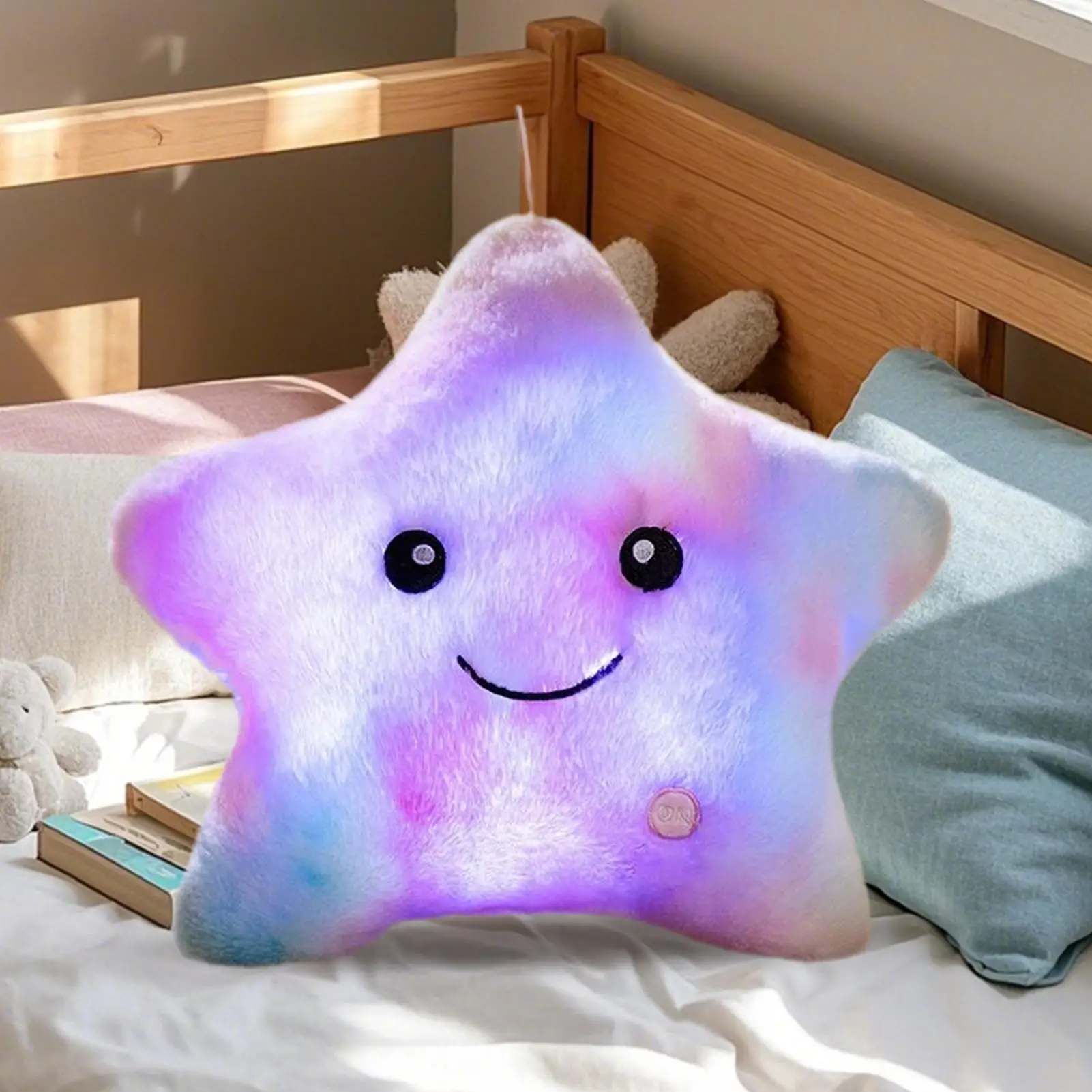 Cuscino a forma di stella in peluche illuminato Cuscino con stelle in peluche per bambini Giocattolo calmante colorato da 16 pollici Compagno di sonno per divano per ragazze dei bambini
