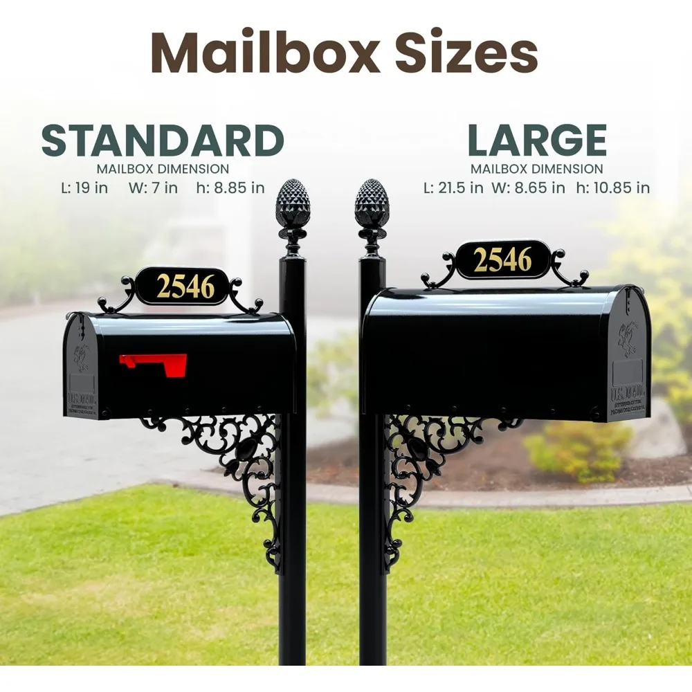 صندوق بريد كبير ومجموعة بريد من خشب البلوط - نظام أسود يتضمن لوحة العناوين والأرقام وأجهزة التركيب - صندوق معدني مقاوم للصدأ