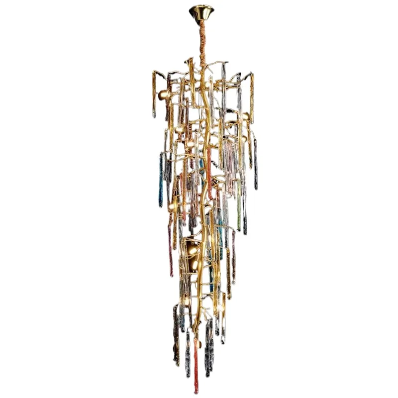 

Современная скандинавская гостиничная лестница на заказ, свадебное украшение, Золотая люстра, высокий потолок, роскошь