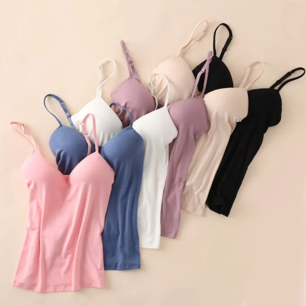 

Women Girls Breathable Chest Pad Solid Color Basic Vest Crop Tops Tube Top Spaghetti Strap Vest