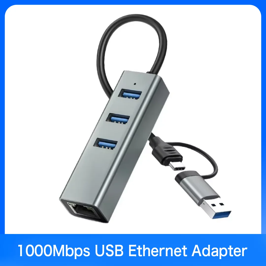 USB C HUB 1000Mbps 3 Ports USB 3.0 Type C HUB USB to Rj45 Gigabit Ethernet Adapter Docking Station for MacBook Laptop Computer