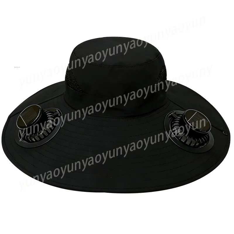 Men's Solar Dual Fan Rechargeable Bucket Hat Outdoor Climbing Sunshade Cooling Hat