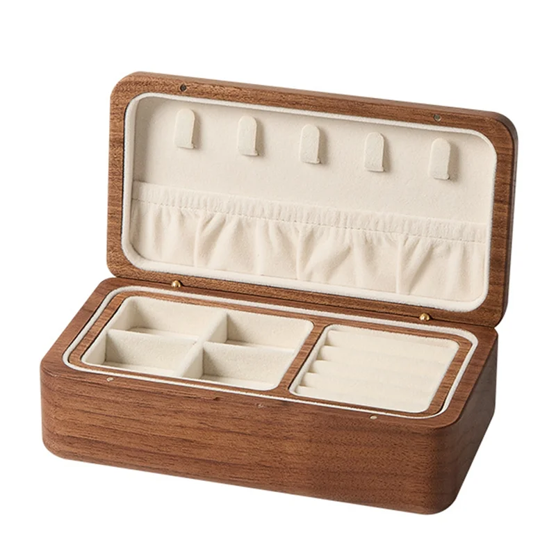 

A04G-Jewelry Box Double-Layer Wooden Case Earring Storage Organizer Necklace Bracelet Box Wedding Gift Walnut Wood