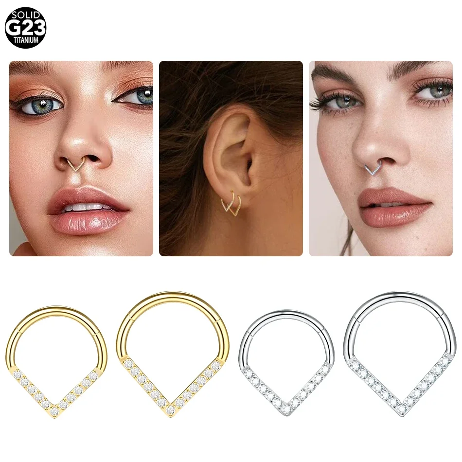 1PC Titanium Nose Ring Hinged Segment Earrings Clicker Hoop Ring Septo Ear Cartilage Helix Rook Septum Daith Tragus Lobe Earring