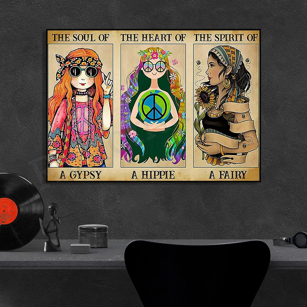 hippie girl soul gypsy heart hippie spirit warrior peace sign wall art gift hippie poster