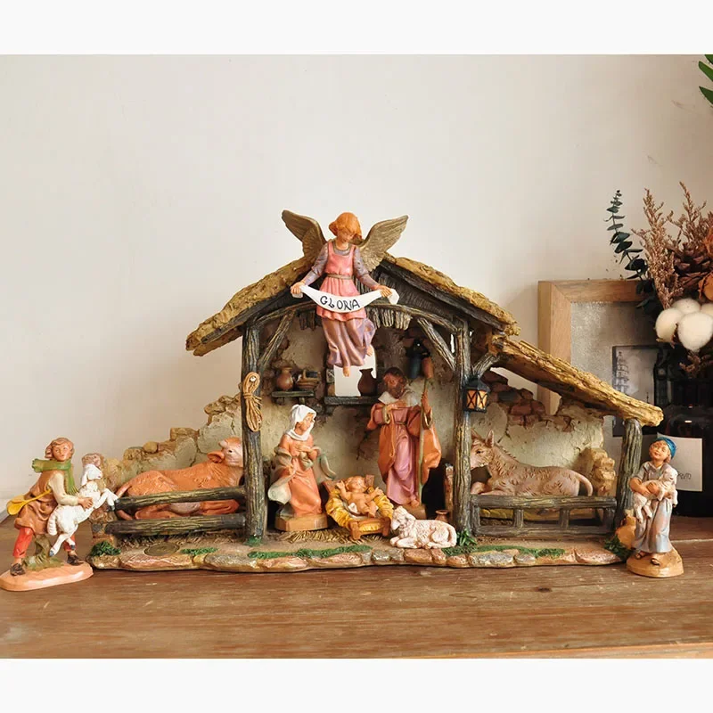 Christ Jesus Virgin Mary Holy Child Manger Group Ornaments The Birth of Jesus Scene Statue Christmas Decorations Church Gifts