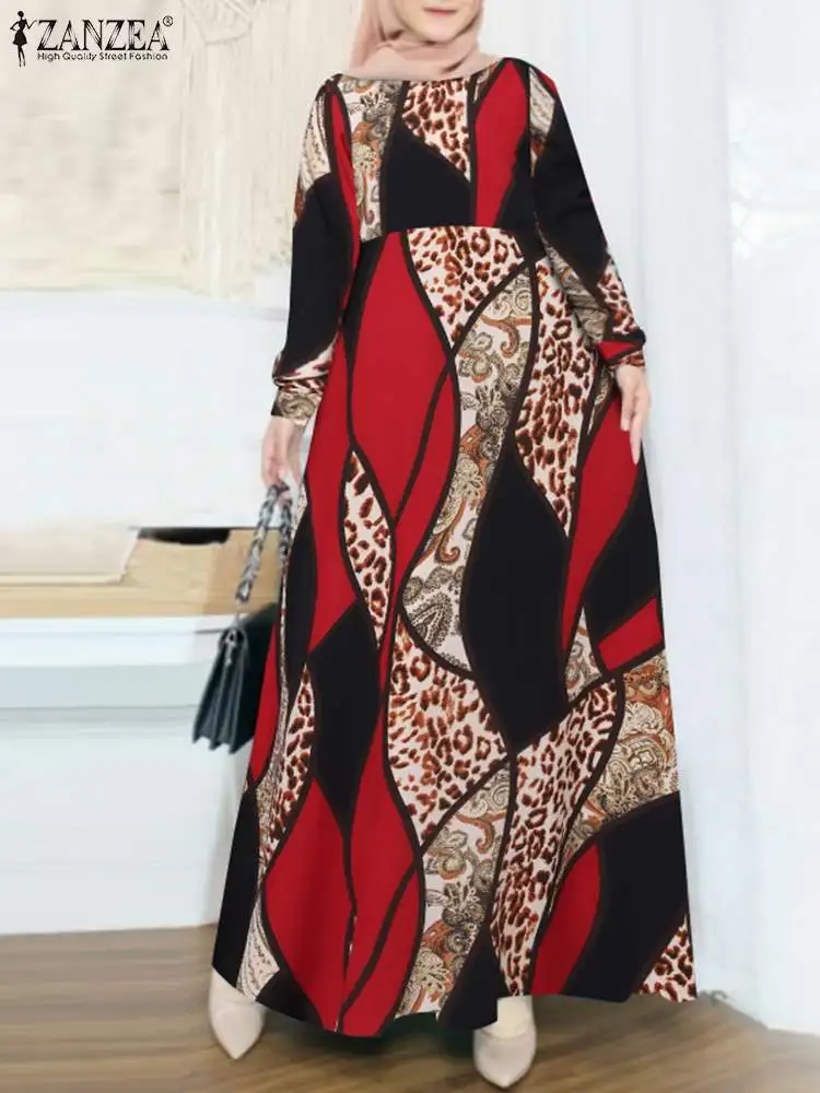 Bohemian Maxi Sundress Abayas For Women Mulsim Printed Long Dress ZANZEA Turkey Abaya Oversize Robe Ramadan Isamic Vestido