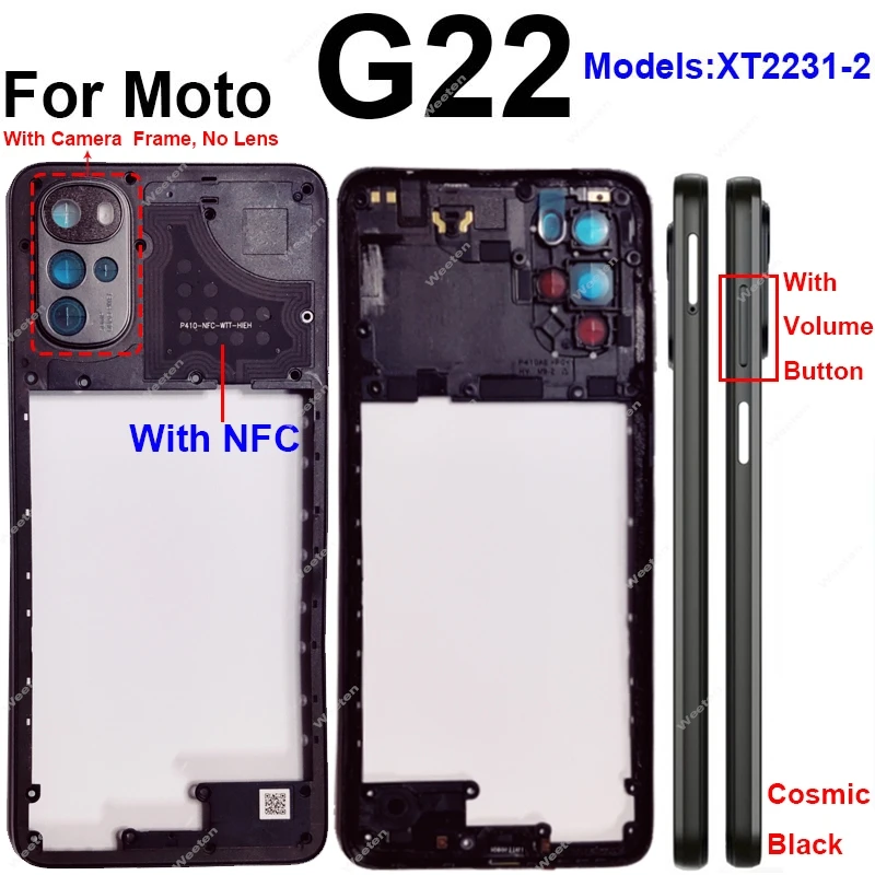 For Motorola MOTO G22 G42 G52 G62 G72 G82 5G Middle Housing Cover Frame Bezel with Lens Glass Frame Parts