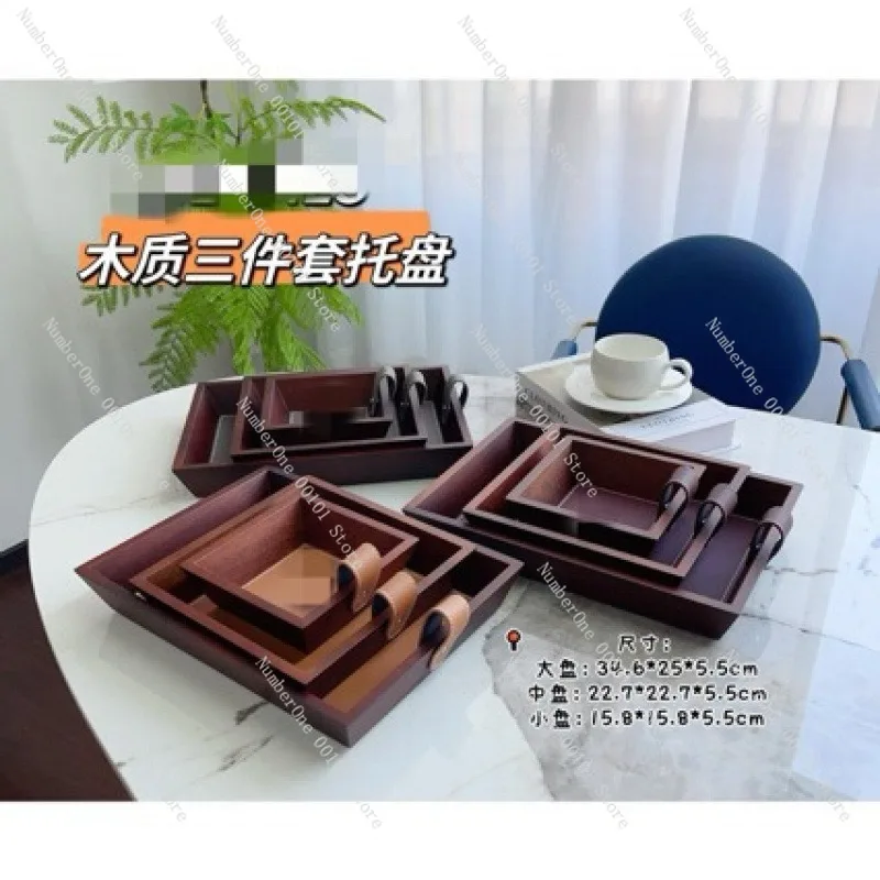 Elegant Black Walnut Solid Wood 3 Piece Storage Box Set Stackable Tray Jewelry Organizer Luxury Genuine Leather Desktop Vanity
