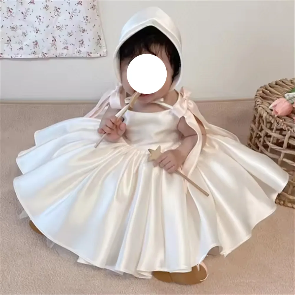 Elegant Satin Baby Flower Girl Wedding Dress Sleeveless Princess Birthday Party Girls Infant Baptism Christening Gown Customized