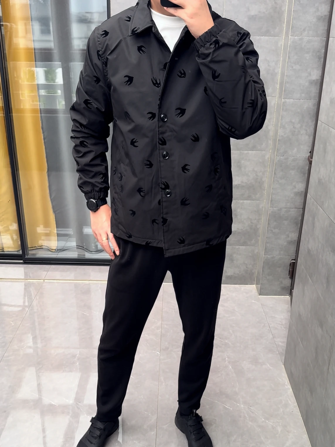 

Тонкая хлопковая куртка с отложным воротником для мужчин, осенняя, модная, брендовая, молодежная, свободного кроя, длинный пальтообразный жакет