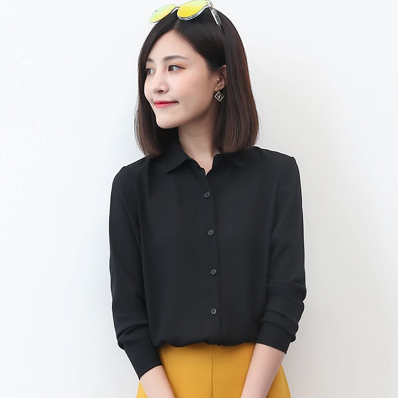 Simple Women Chiffon Shirts 2023 New Casual Multi Color Womens Tops And Blouse Fine Long Sleeve Shirt Office Female Clothes