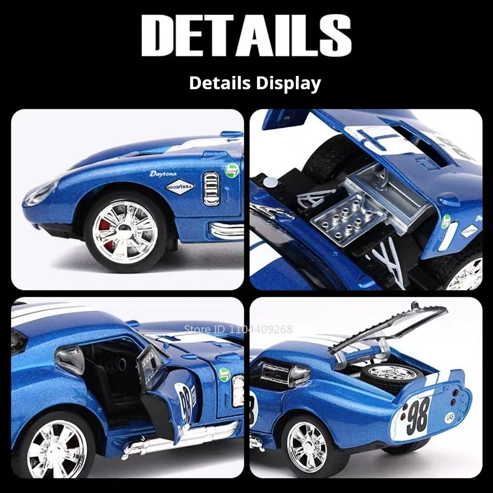 Escala 1:32 shelby cobra huayra bc modelo de carro esportivo brinquedo requintado interior música luz puxar para trás modelos metal diecast brinquedos