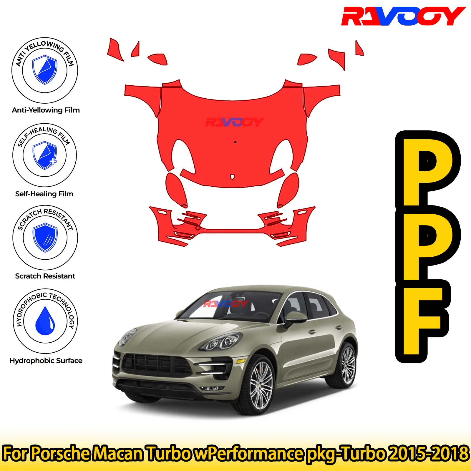 

Для Porsche Macan Turbo wPerformance pkg-Turbo 2015-2018 глянцевая матовая черная предварительно вырезанная передняя пленка PPF Kit для защиты краски