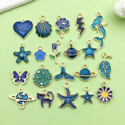 20pcs Dark Blue Enamel Charms Alloy Star, Flowers, Heart Pendants for DIY Bracelet Necklace Jewelry Making Accessories