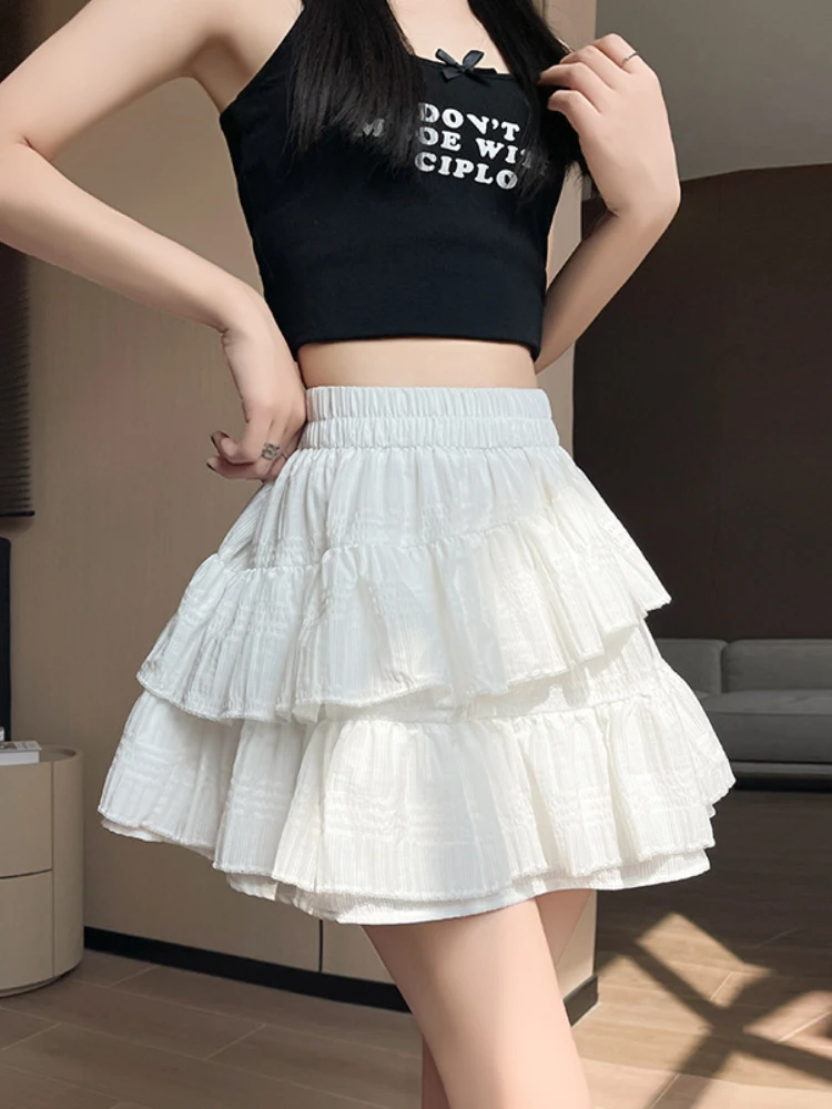 

Summer Pleated Layers Irregular Cake Skirt A-line Skirt Solid Color High Waist Puffy Half-body Skirt Streetwear Korean Fashion