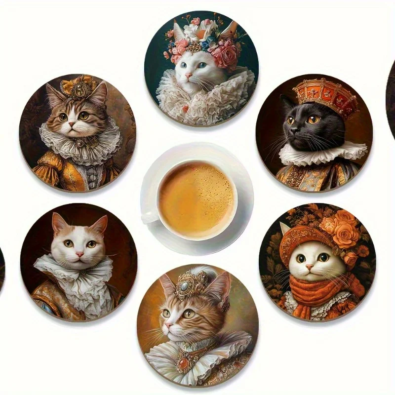 Posavasos de madera Grandeur Feline, juego de colección de museo de 6 piezas, almohadillas para bebidas inspiradas en la edad dorada para entretenimiento de lujo