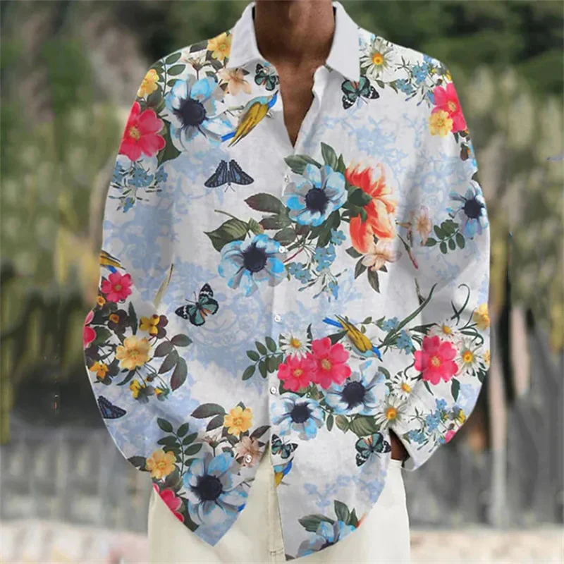 Men\'s shirt pattern shirt outdoor street long sleeved printed clothing fashion street clothing designer casual breathable