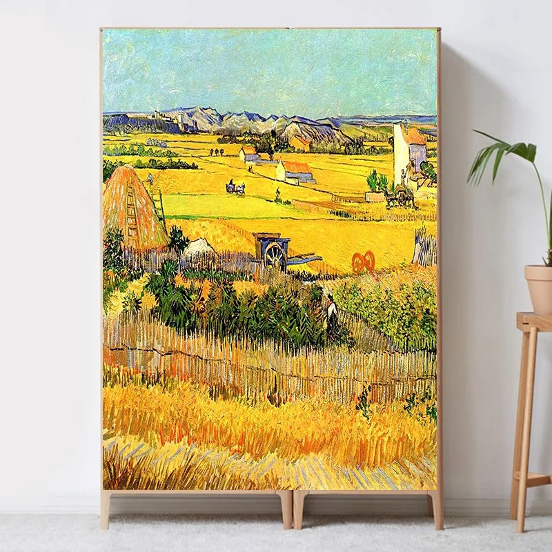 VIKAMA Self-Adhesive Velcro Cabinet Curtains, Landscape Flower Oil Paintings,Dustproof,Waterproof, Easy To Clean Kitchen Covers