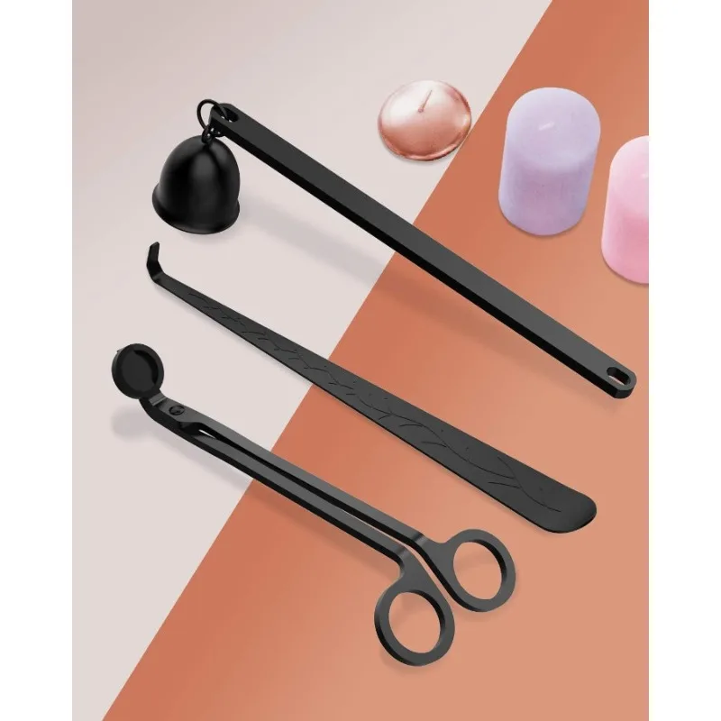 Stainless Candle Care Kit with Wick Trimmer, Snuffer & Dipper - Heavy-Duty Black Candle Accessories Gift Set for Wax Dipping