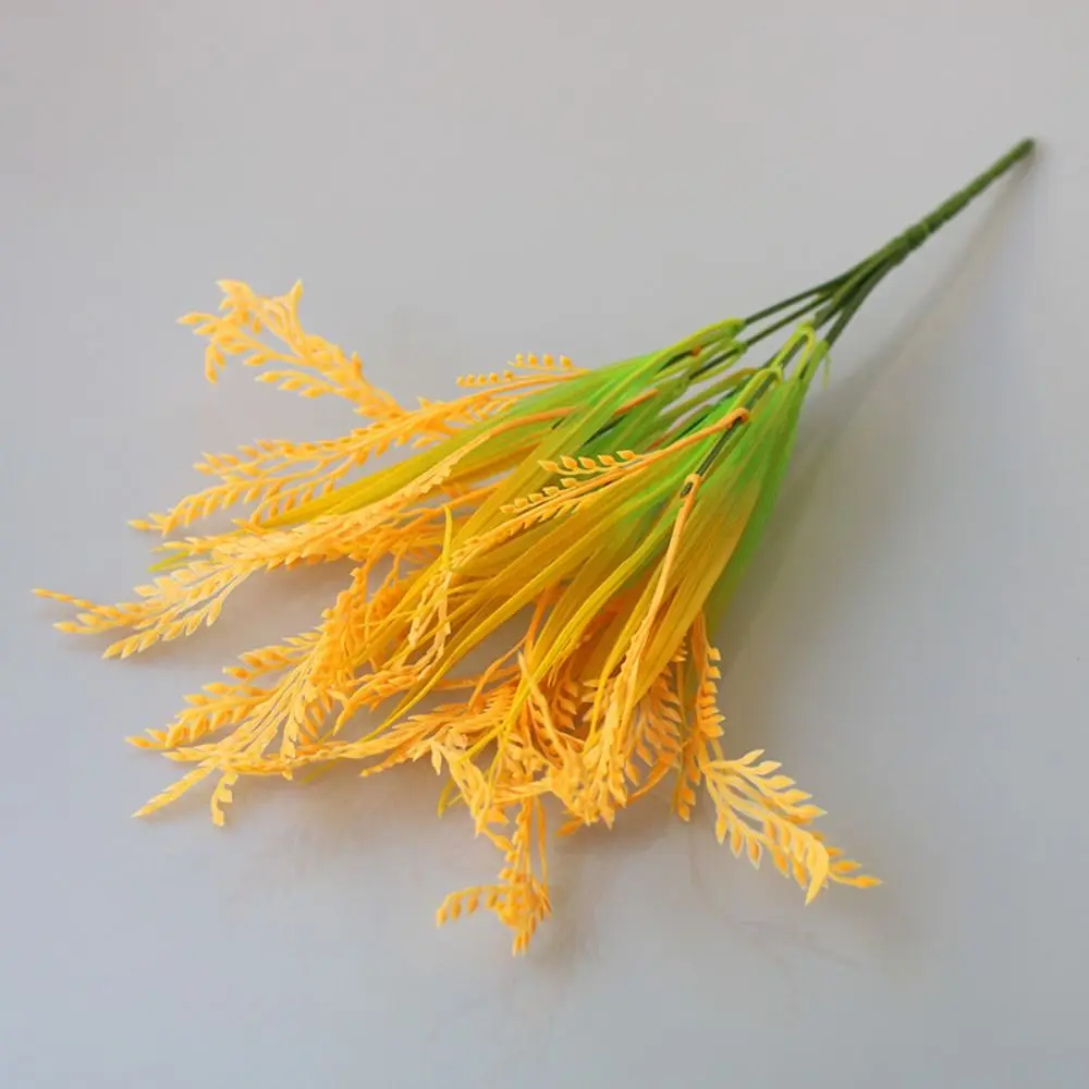 7 Forks Artificial Wheat Ears Rice Plant Bouquet Plastic Non Water Needed Wheat Ears Rice Plant Branch Realistic Yellow Flower