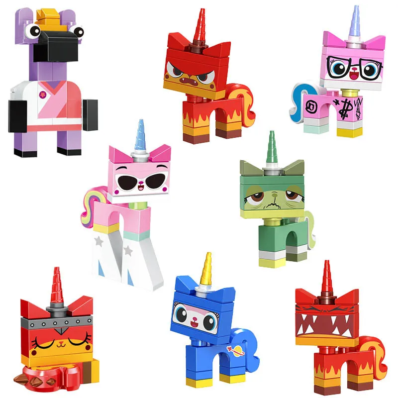 8 pz/lotto Unikitty Cat Anime Figure Building Blocks Queasy Biznis Models mattoni compatibili giocattoli educativi per regali per bambini